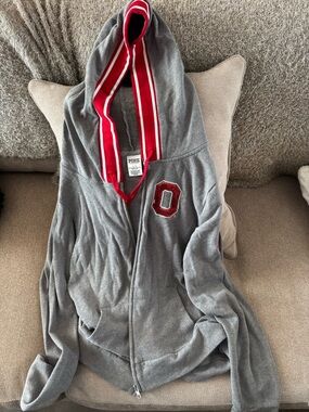 PINK Victoria's Secret Zip Up Ohio State Hoodie with Red Trim